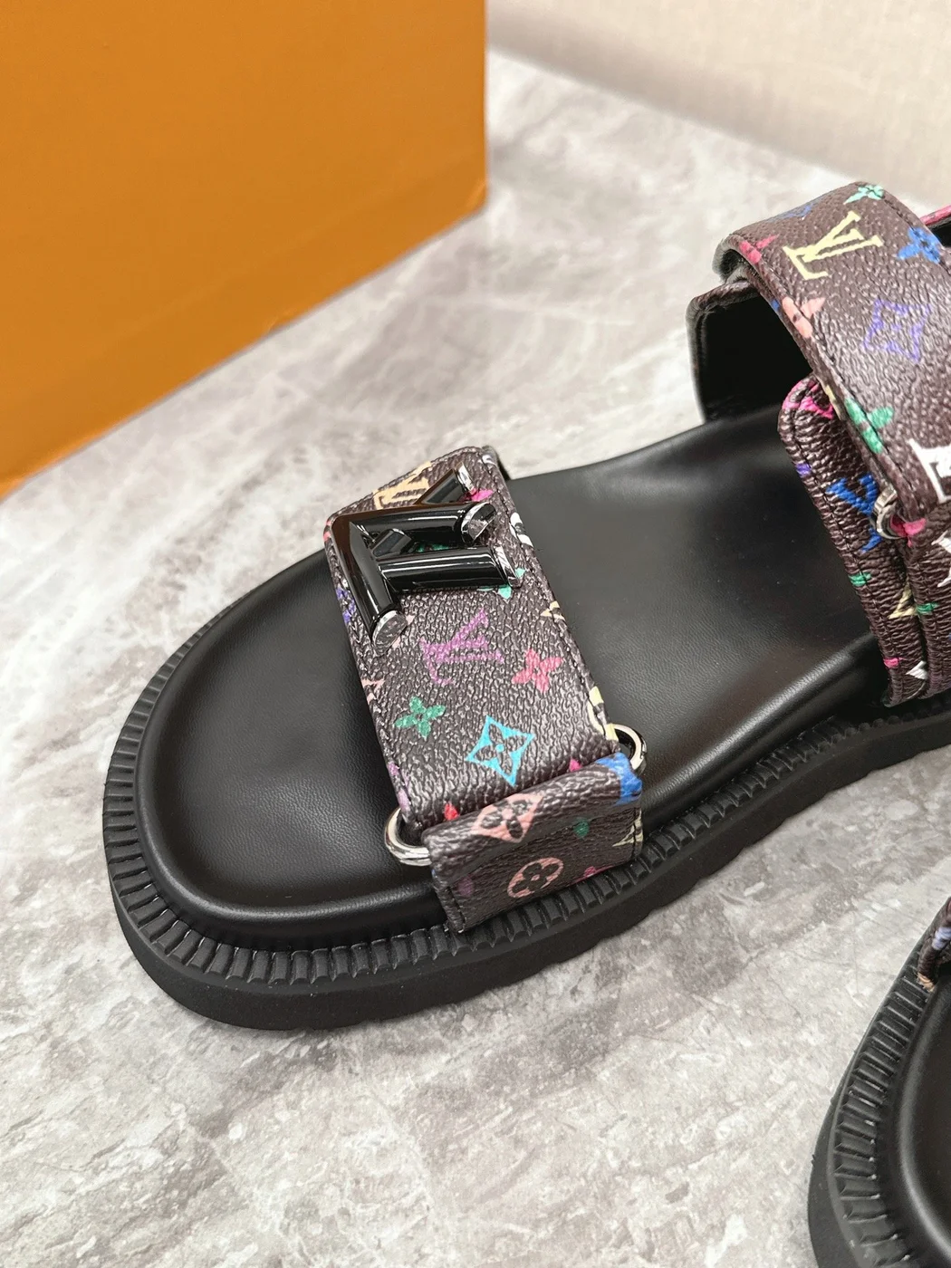 Louis Vuitton Women Multicolor Canvas Strap Black Sandals product view 2
