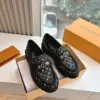 Louis Vuitton Women Black Patterned Leather Loafers product view 1