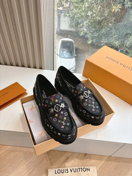 Louis Vuitton Women Black Patterned Leather Loafers product photo