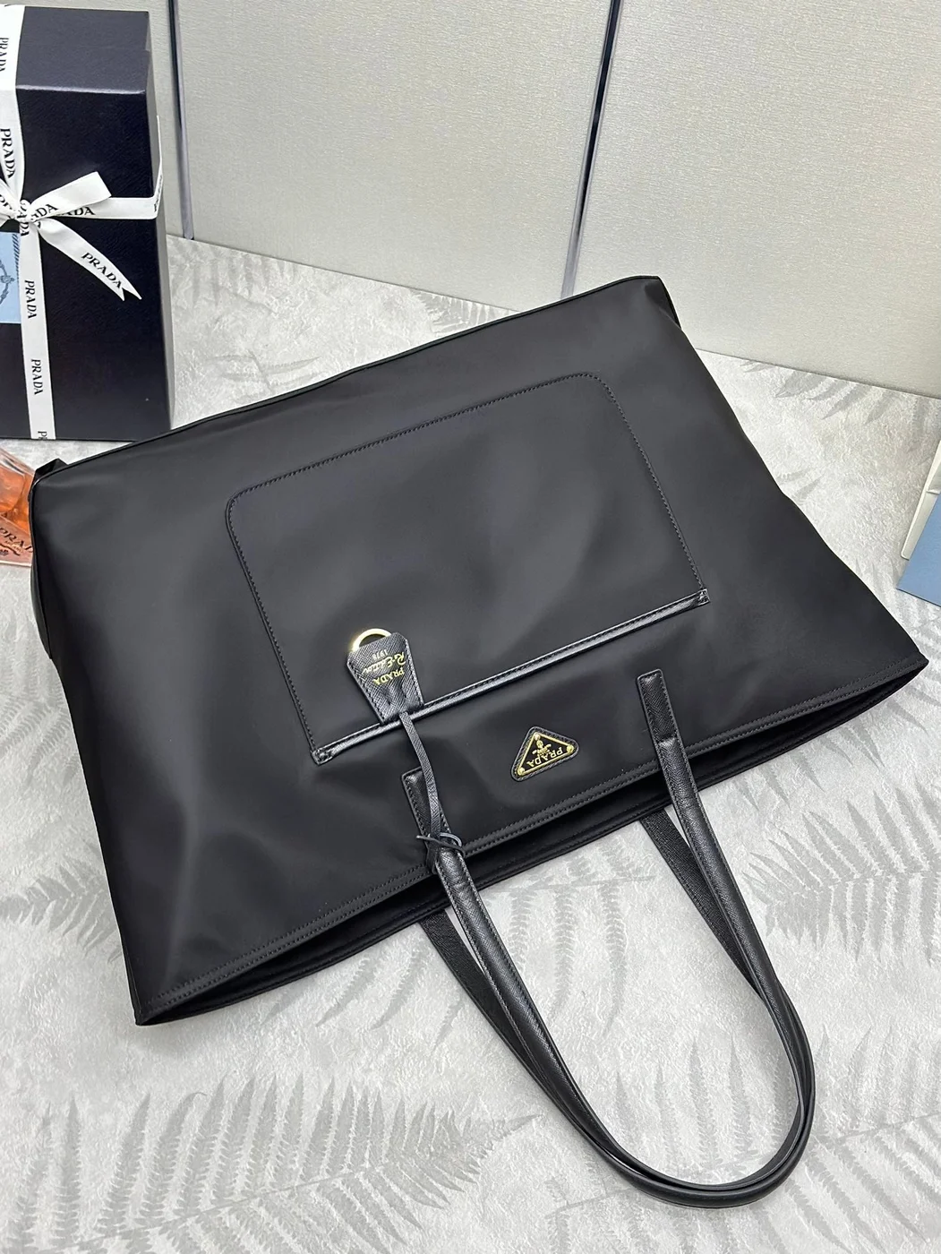 Prada Classic Tote Bag 43 In Black Re-Nylon Fabric product view 2