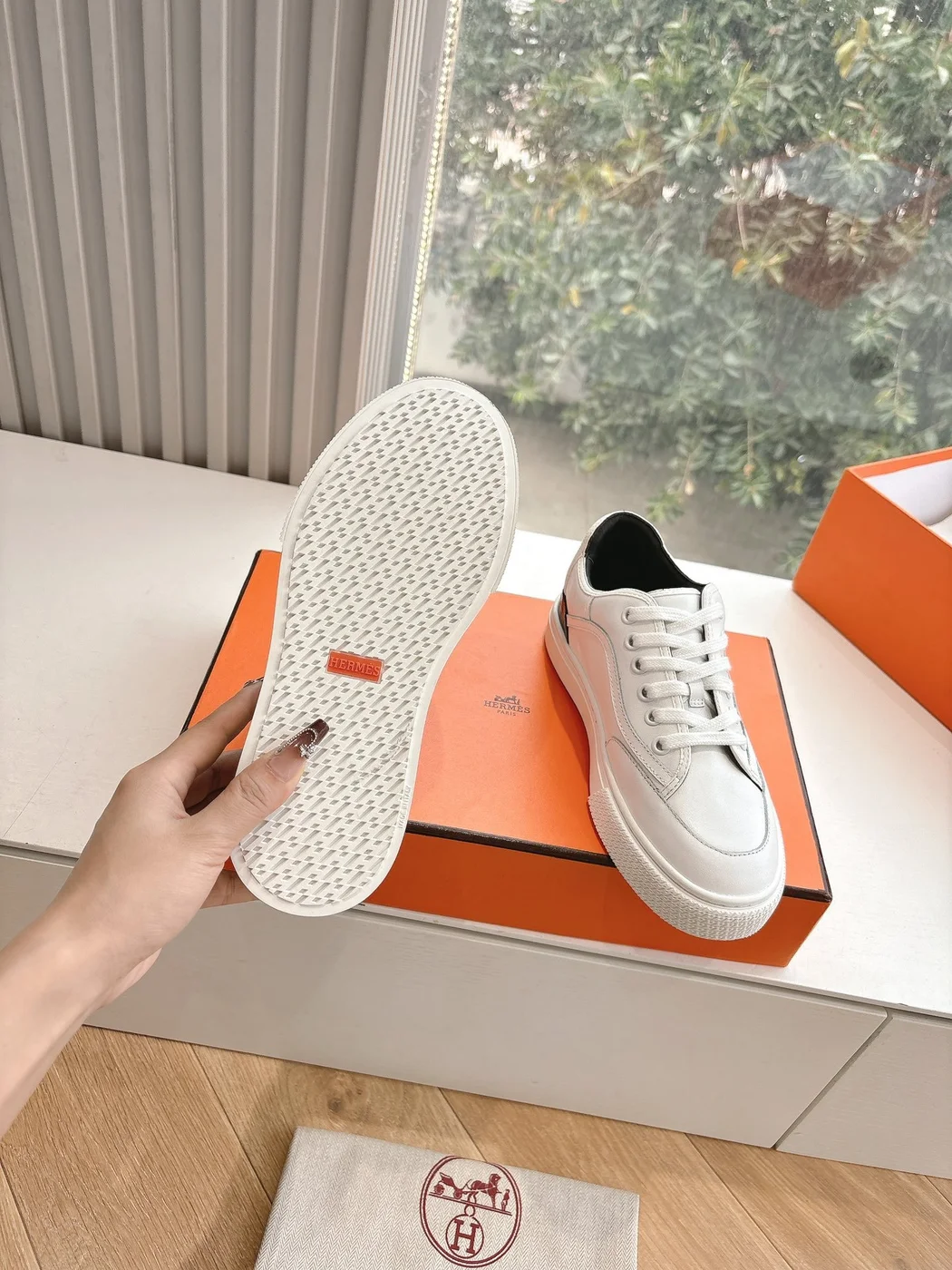Hermès Women White Low-Top Sneakers — Black Tongue Detail product view 2