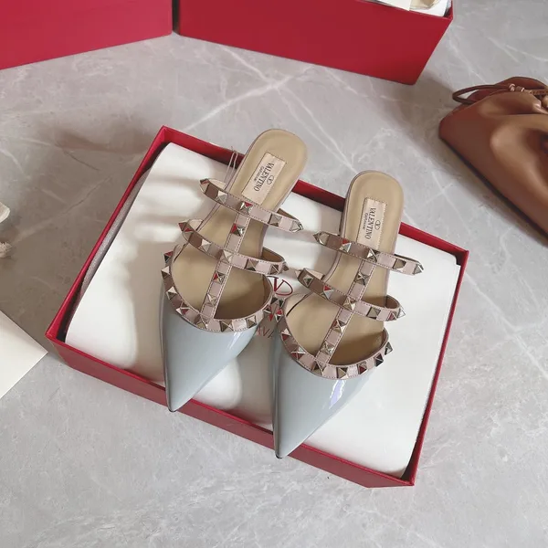 Valentino Women Light Blue Patent Leather Studded Mules product view 2