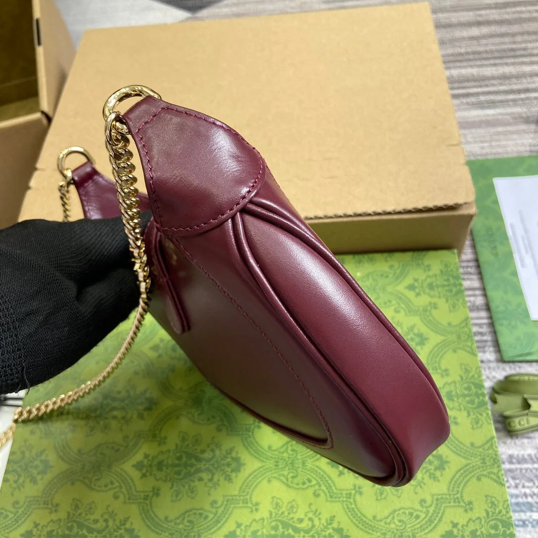 Gucci Jackie Notte Mini Bag 19 In Burgundy Red Calfskin Gold Hardware product view 5