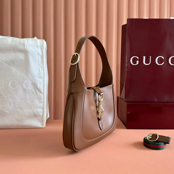 Gucci Jackie Small Shoulder Bag 27 In Tawny Brown Calfskin Gold Hardware product view 3
