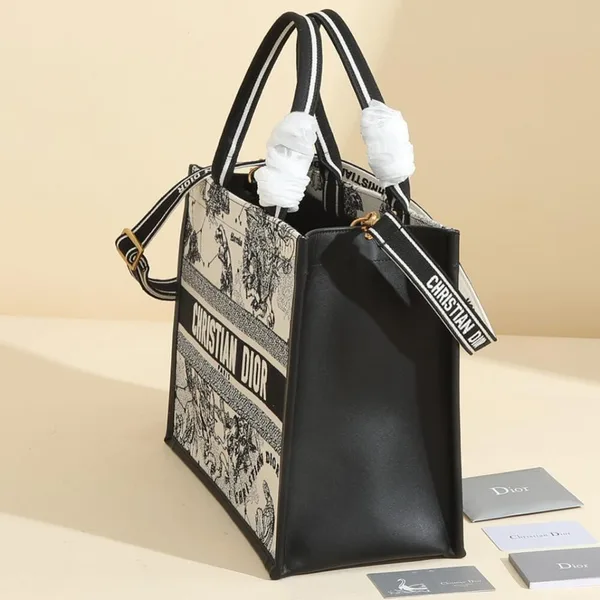 Dior Medium Book Tote — Black and White Scenic Pattern product view 2