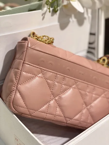 Dior Pink Plaid Women’s Handbag with Gold Lock 25 cm product view 7