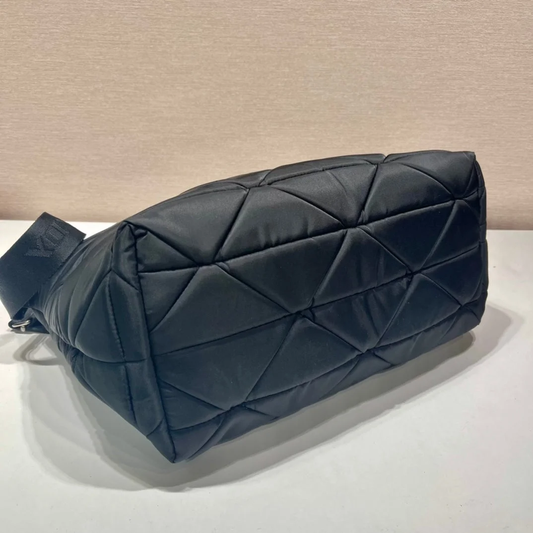 Prada Triangle Pattern Tote Bag 33 In Black Quilted Re-Nylon product view 2