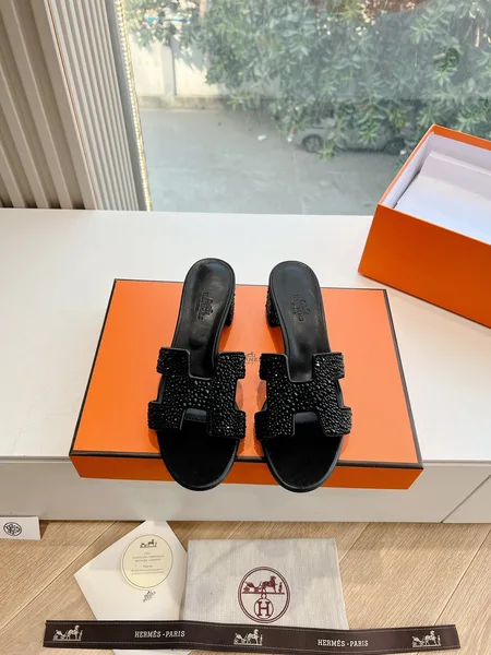 Hermès Women Black Embellished Leather Mules product photo