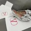 Valentino Women Silver Leather Bow Detail Flats product view 3