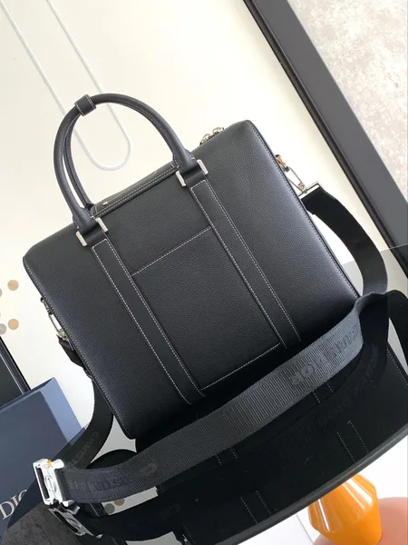 Dior Lingot Briefcase in black grained calfskin leather product view 4