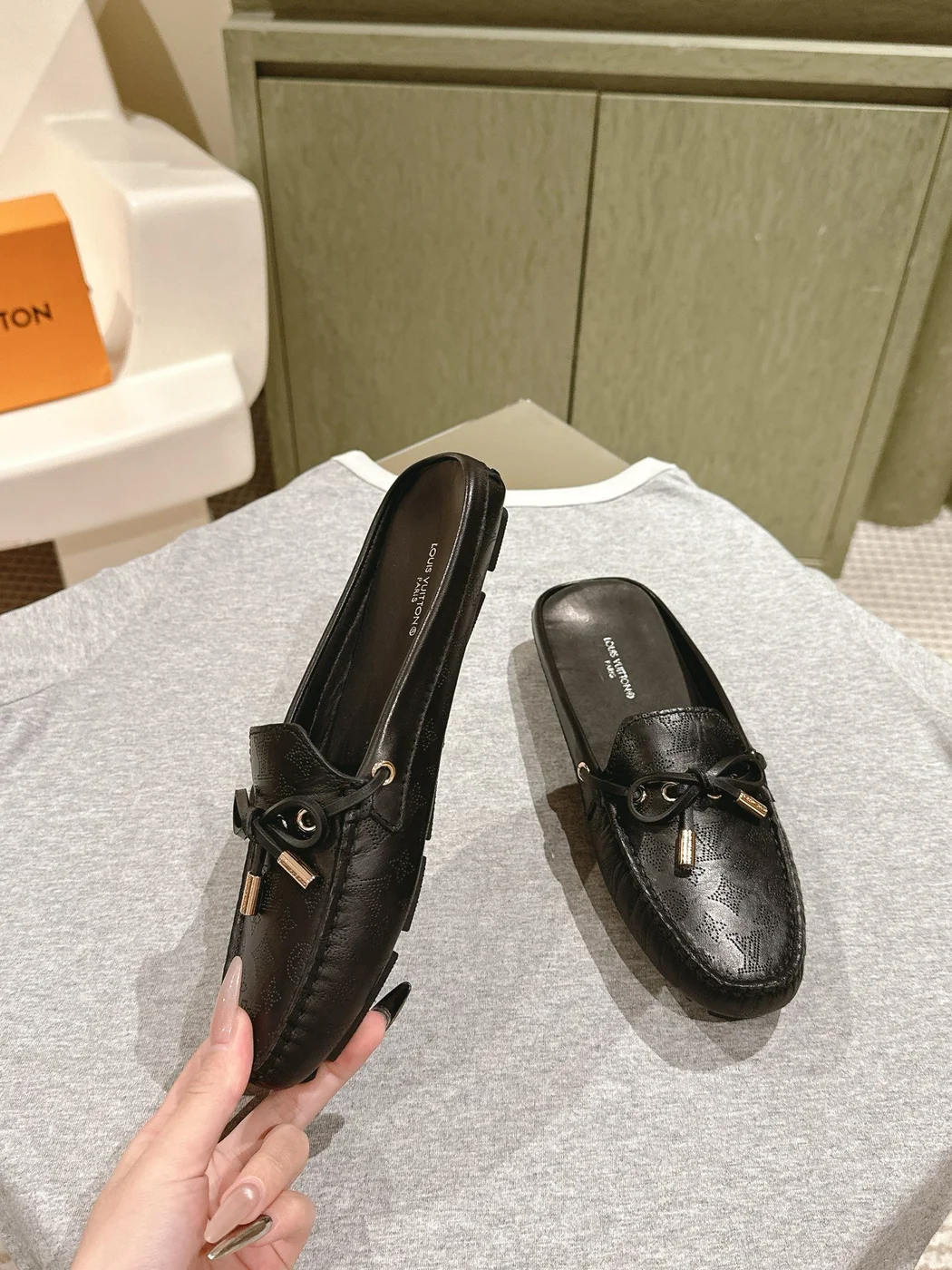 Louis Vuitton Women Black Leather Mules — Bow Detail product view 4