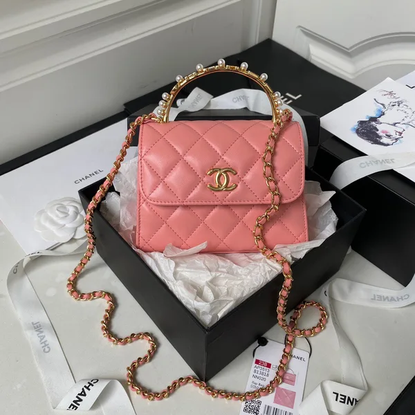 Chanel Woc Pink Handbags With Pearl Handle .5×14.5×5.5 cm product photo