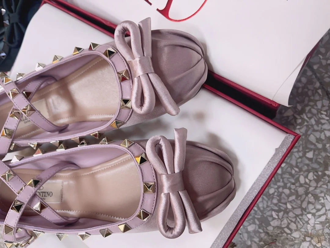 Valentino Women Pink Satin Studded Flats product view 3