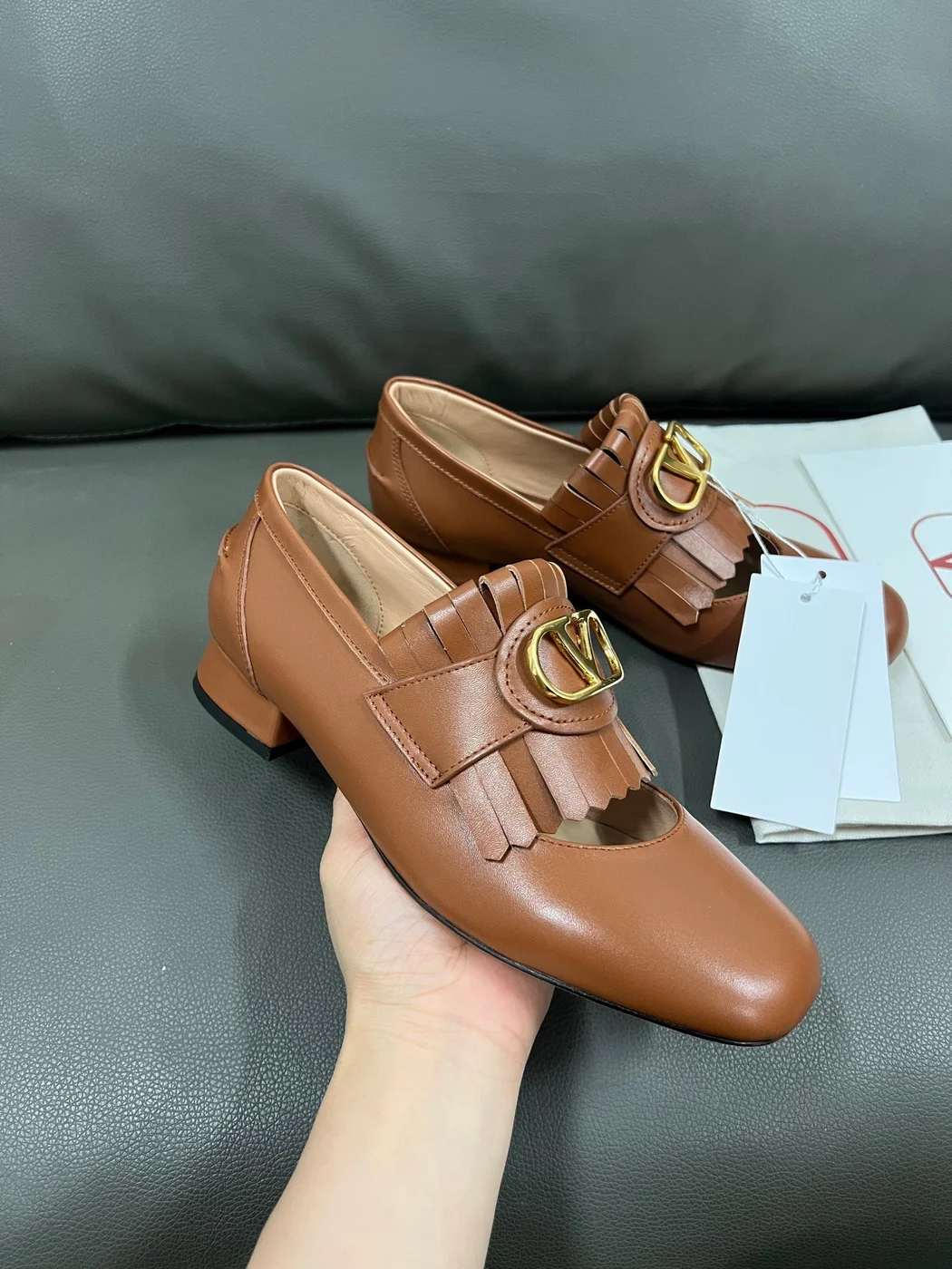Valentino Women Brown Leather Loafers product view 5