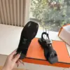Hermès Women Black Leather Strappy Sandals — Buckle-Detail T-Strap product view 2