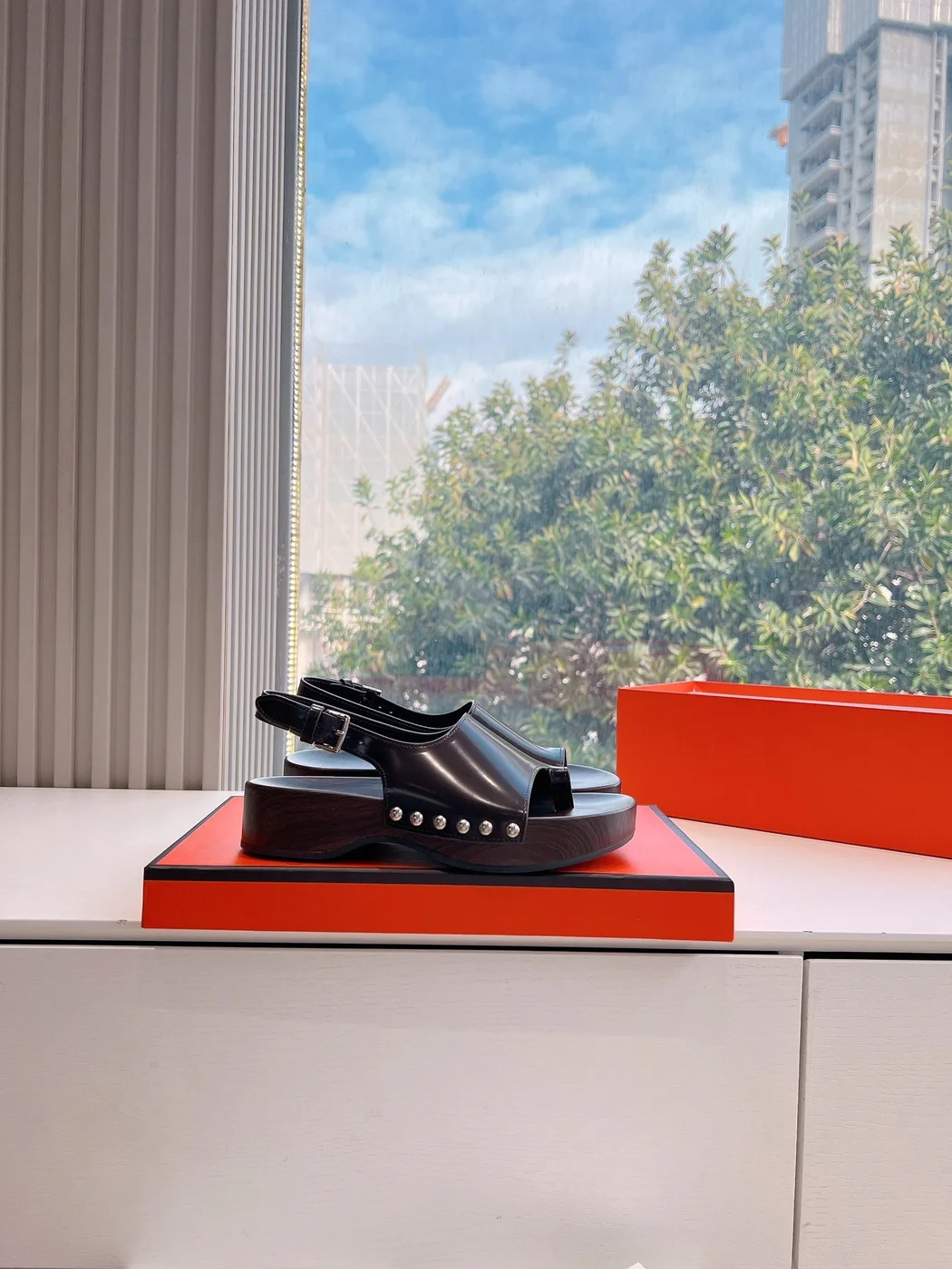 Hermès Women Dark Brown Leather Slingback Sandals product view 2