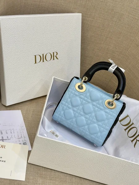 Dior Lady Mini Handbag for Women Ice Blue Cowhide 18 cm product view 6
