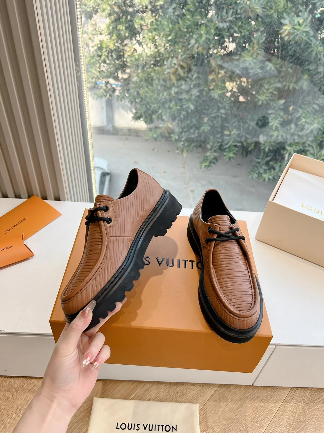 Louis Vuitton Women Brown Textured Leather Loafers product view 5
