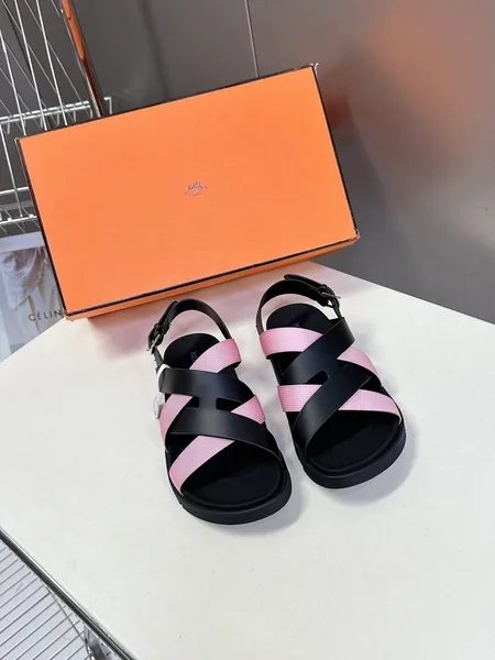 Hermès Women Black Pink Leather Strappy Sandals product photo