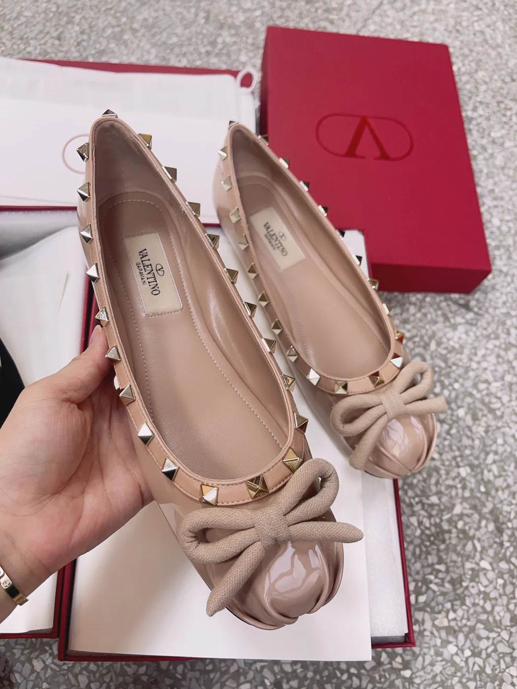 Valentino Women Nude Patent Leather Studded Flats product view 1