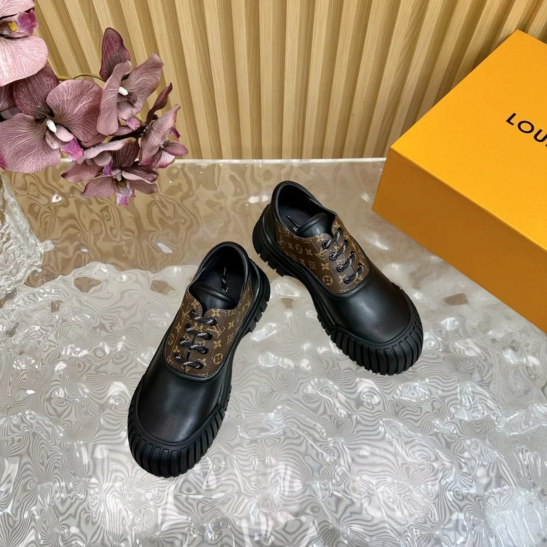 Louis Vuitton Women Black Leather Brown Patterned Sneakers product view 1