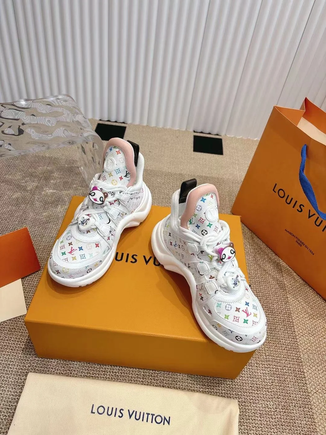 Louis Vuitton Women White Leather Multicolor Logo Sneakers product view 1