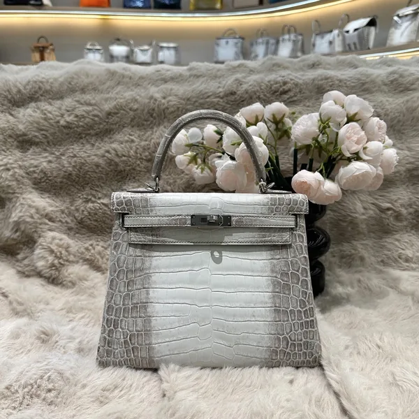 Hermès Kelly 25 cm Himalaya Crocodile Leather Silver Hardware Bag product photo