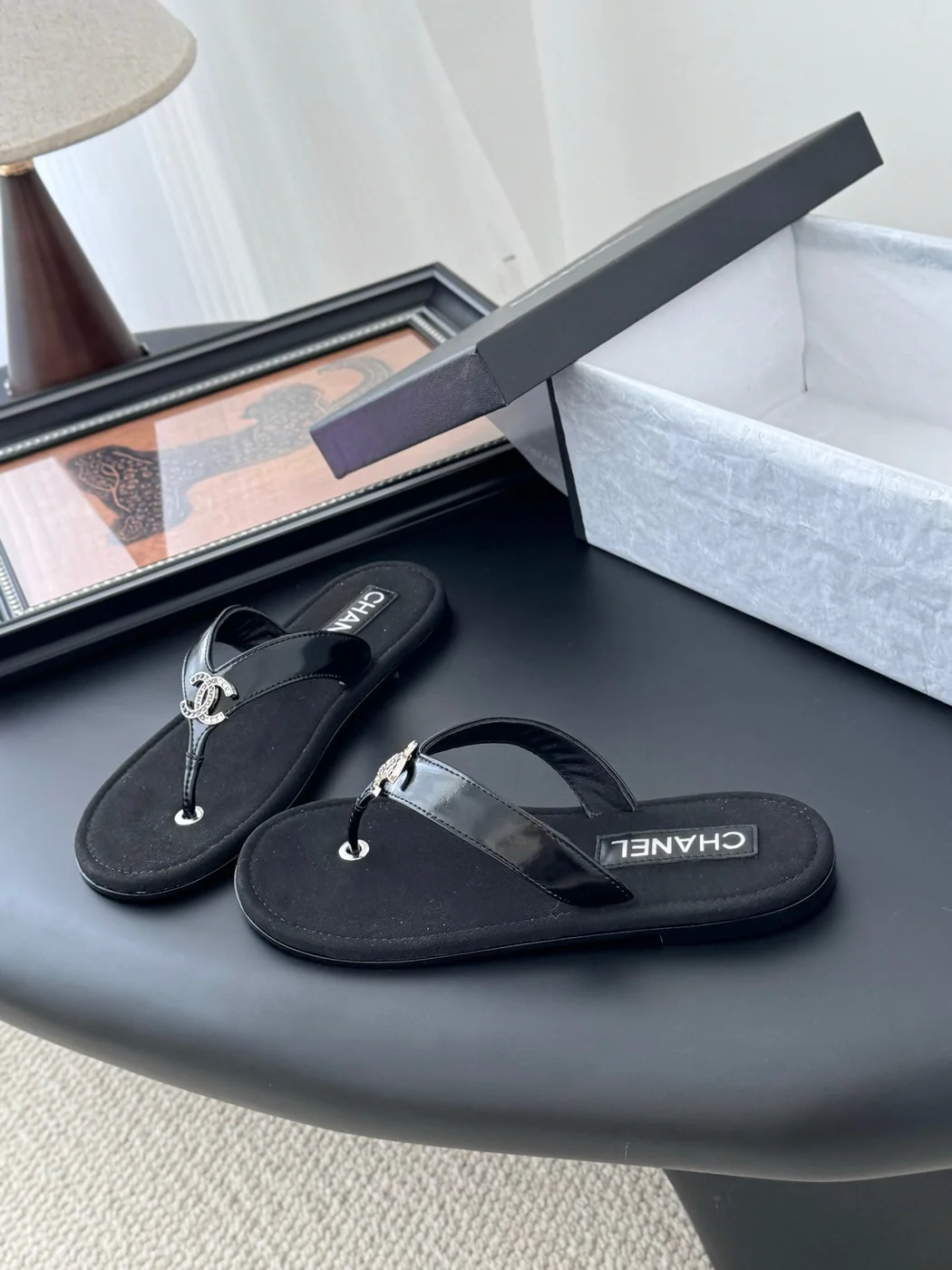Chanel Women Black Patent Leather Sandals product view 2