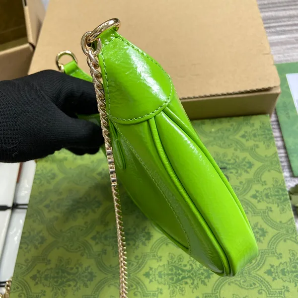 Gucci Jackie Notte Mini Bag 19 In Lime Green Cracked Lacquer Calfskin Gold Hardware product view 3