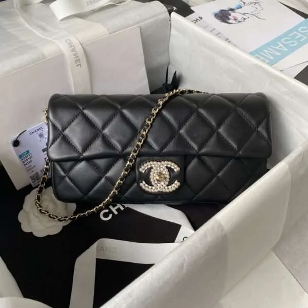 Chanel With Lock Pearl Handbags Black Demi Handle 26× .5x4cm product photo