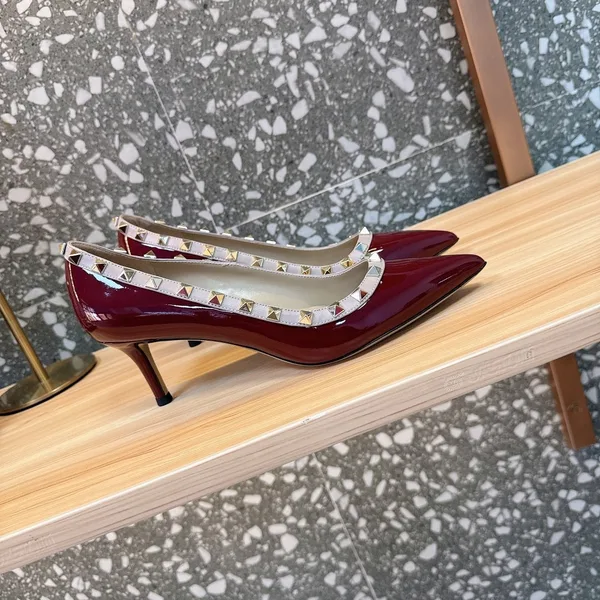 Valentino Women Burgundy Patent Leather Studded Pumps product view 4