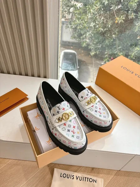 Louis Vuitton Women White Patterned Leather Loafers product photo