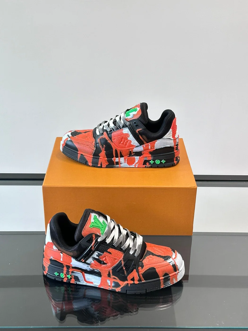 Louis Vuitton Men Black Red Painted Leather Sneakers product view 4