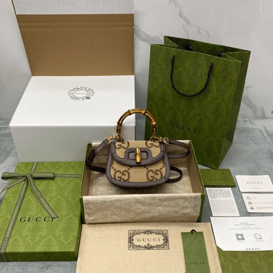 Gucci Bamboo Strap Bag with Brand Logo Pattern 17 cm product view 1