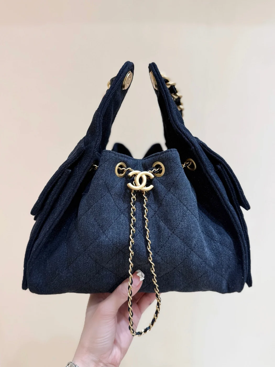 Chanel 25 Handbag 30 In Dark Blue Denim Gold Hardware product view 1