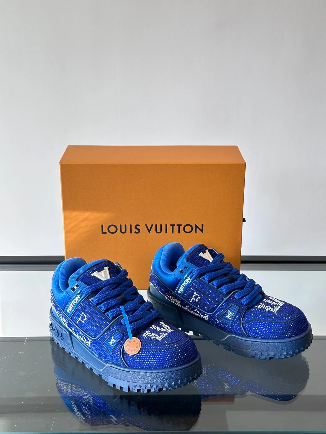 Louis Vuitton Men Blue Fabric Embellished Sneakers product view 5