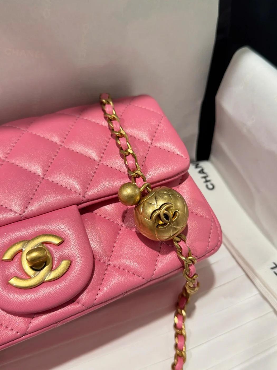 Chanel Classic Bell Bag Handbags Bink Lock Gold Smooth Leather 20 cm product view 7