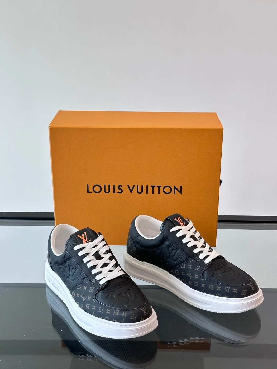 Louis Vuitton Men Sneakers — Black and White Monogram product view 5