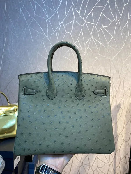 Hermès Birkin 30 cm Khaki Ostrich Leather Silver Hardware Bag product view 2