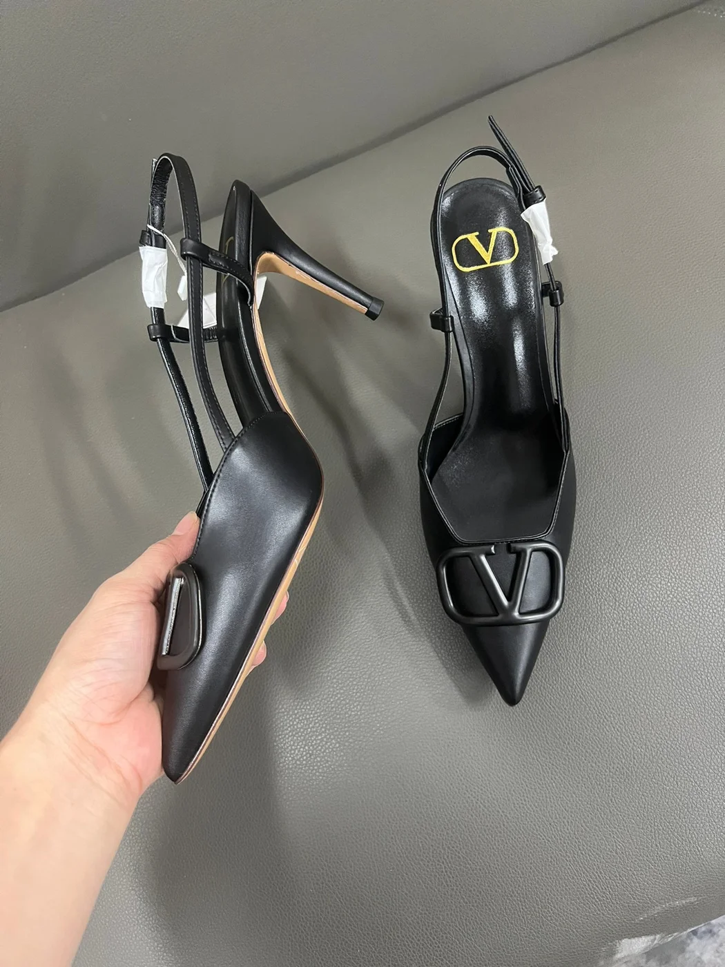 Valentino Women Black Leather Pointed Slingback Pumps product view 2