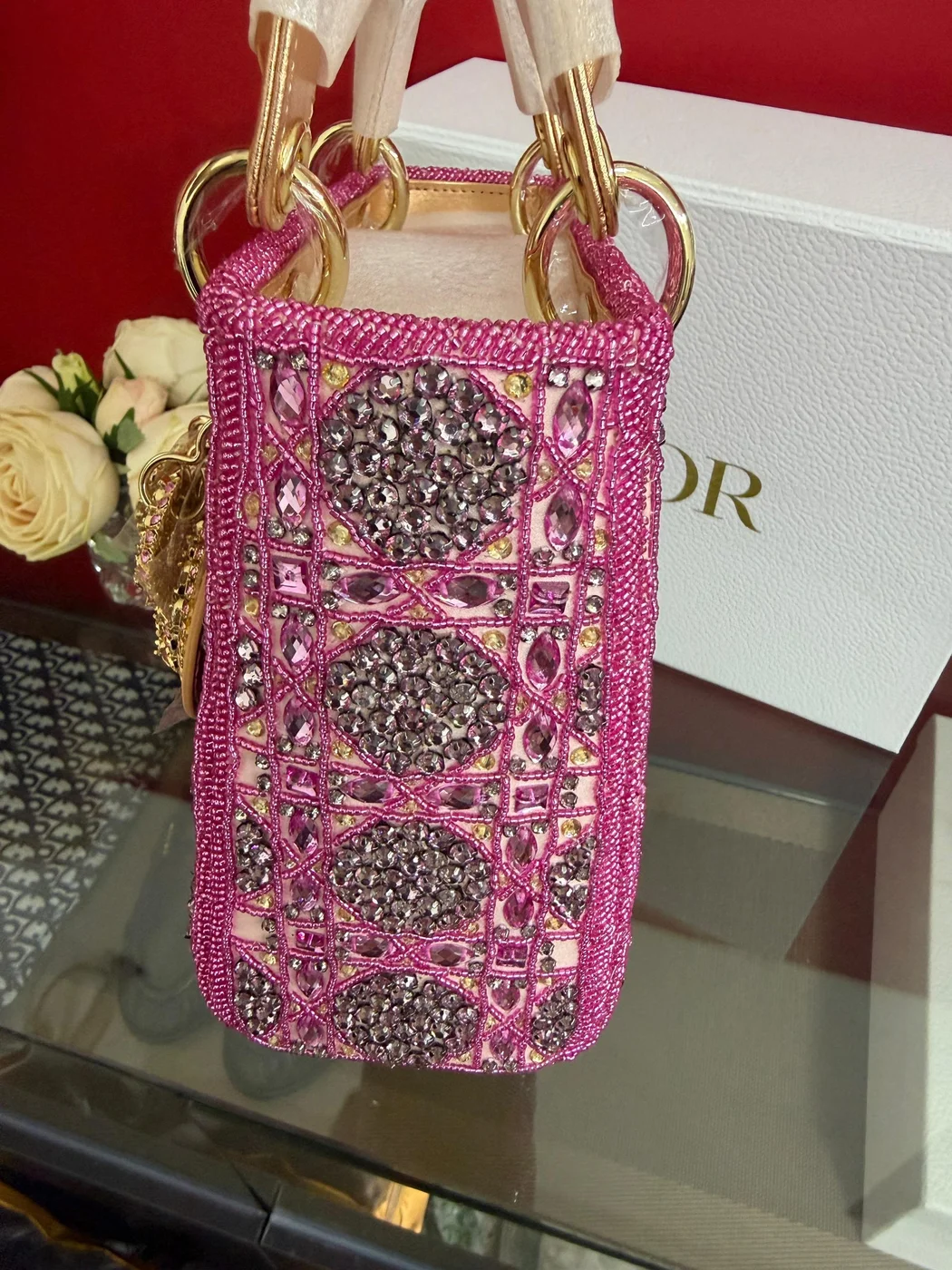 Dior Lady Bag Metallic Calfskin & Satin with Rose Des Vent product view 8
