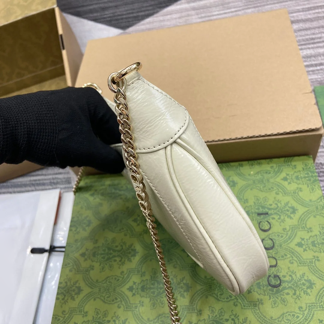 Gucci Jackie Notte Mini Bag 19 In White Cracked Lacquer Calfskin Gold Hardware product view 9