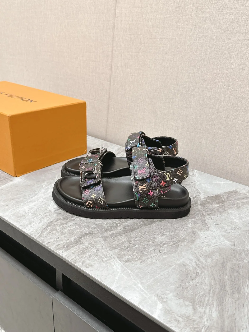 Louis Vuitton Women Black Multi Leather Strap Sandals product view 5