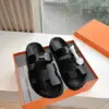 Hermès Women Black Leather Sandals — H-Strap Slides product view 3