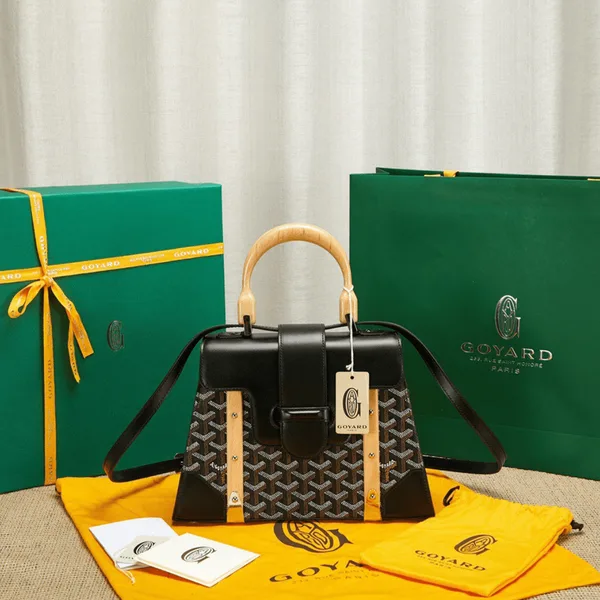 Goyard Saigon Black Handbag With Wooden Handle 28 cm product photo