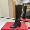 Valentino Women Black Leather Knee High Boots — Heeled Ankle-Strap Style product view 5
