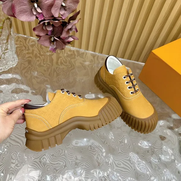 Louis Vuitton Women Mustard Suede Lace-Up Sneakers product view 6