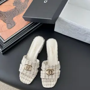 Chanel Women Cream Slides — Textured CC Detail product photo