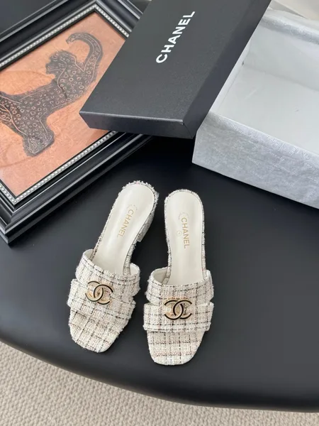 Chanel Women Cream Slides — Textured CC Detail product view 1