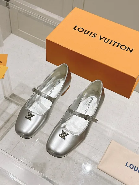 Louis Vuitton Women Silver Leather Mary Jane Flats product photo
